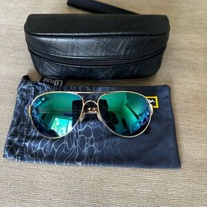 Oakley Gold caveat Aviator Sunglasses with Green Lenses